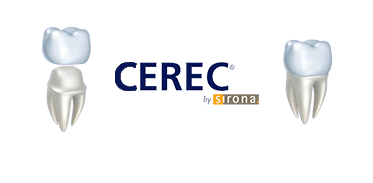 CEREC logo and Image of Dental Crowns