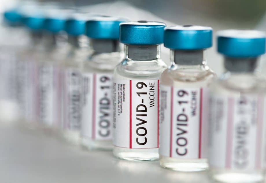 row of bottles of Covid vaccine